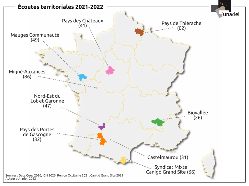 Carte des Territoires écoutés en 2021 et 2022